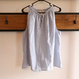 LOFT Blue and White Striped Tank w/ Raw Hem XL